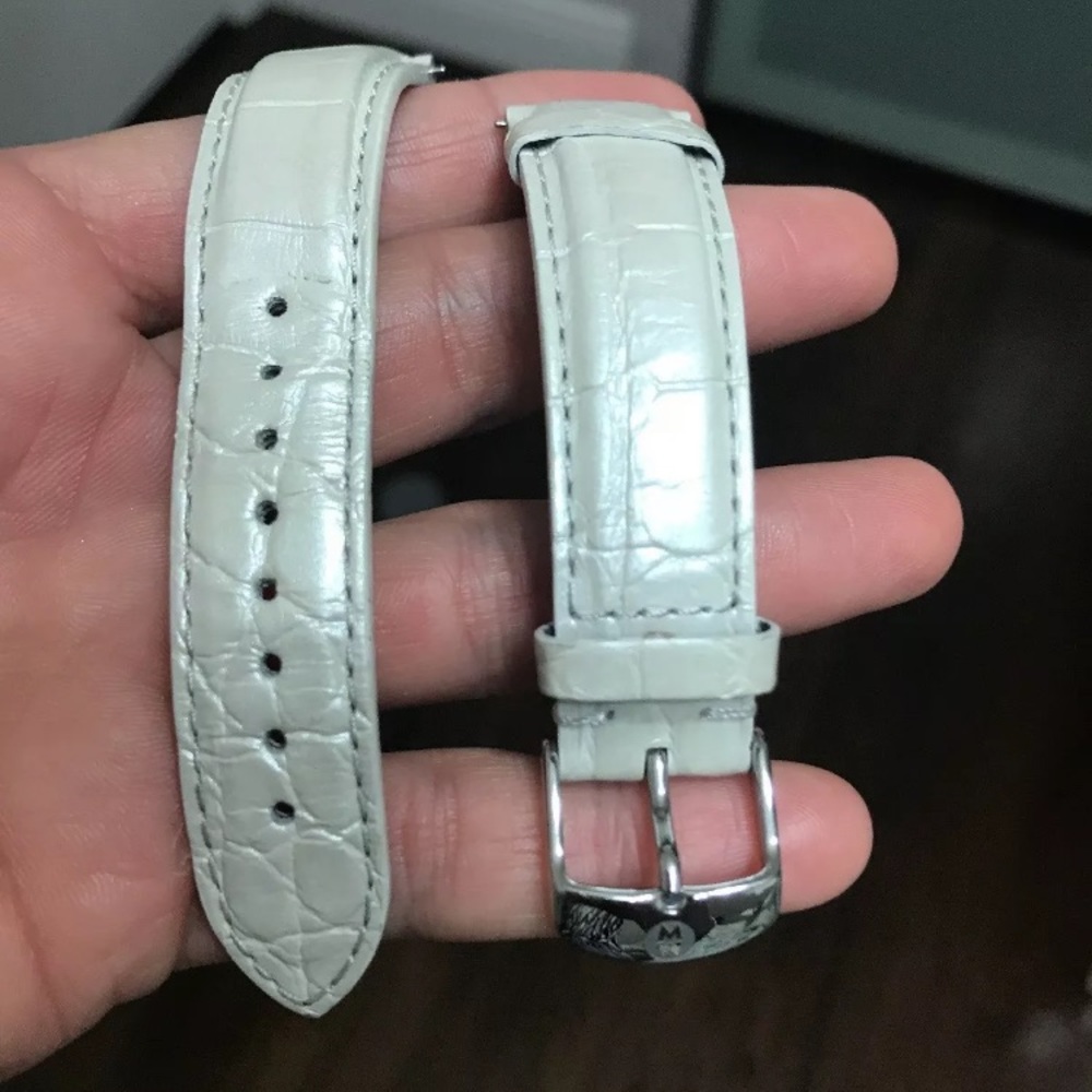 Michele 18mm Metallic Alligator Strap, White